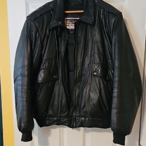 Arctic Black Leather Men's Bomber Jacket